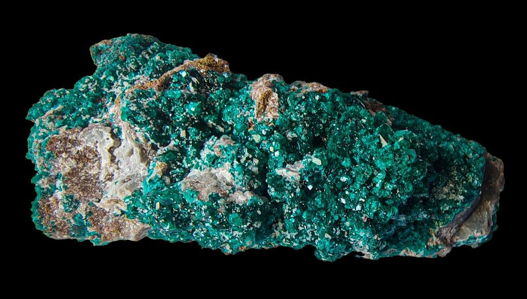 **TOP** DIOPTAAS kristallen op Calciet uit de Tsumeb mijn !, Ophalen of Verzenden, Mineraal