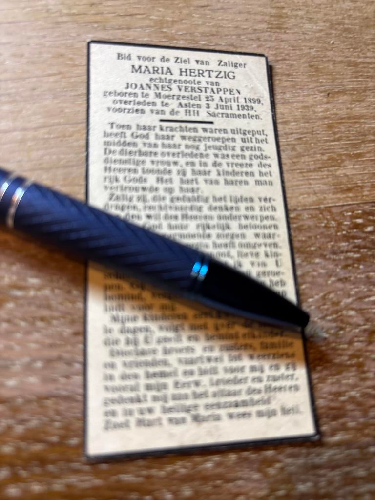 Hertzig maria 1899 Moergestel 1939 Asten x Verstappen -  -, Ophalen of Verzenden