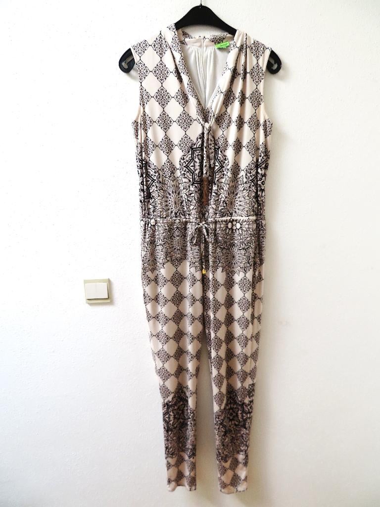 A80 K-DESIGN jumpsuit ivoor wit zwart beige L 42/44, K-design, Zwart, Maat 42/44 (L), Ophalen of Verzenden