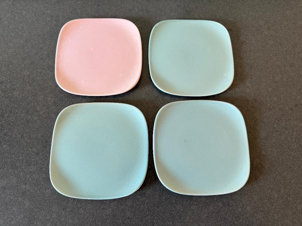 set van 4 pastelkleurige gebaksbordjes - Plateel Flora Gouda, Ophalen of Verzenden