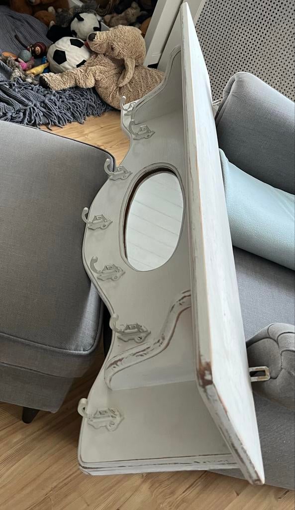 Brocante kapstok met spiegel en 7 haken, Huis en Inrichting, Woonaccessoires | Kapstokken, Gebruikt, Minder dan 100 cm, Hout, Ophalen