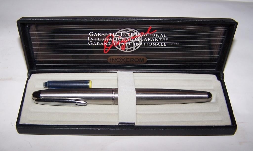 Luxe Inoxcrom kwaliteits vulpen met extra vulling in doosje., Ophalen of Verzenden, Zo goed als nieuw