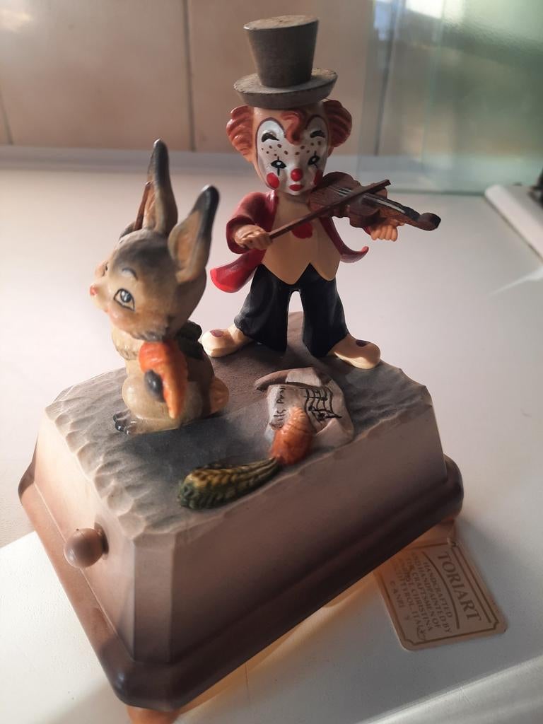 Muziekdoosje Toriart: Clown met Viool & Konijn, Verzamelen, Overige Verzamelen, Zo goed als nieuw, Ophalen of Verzenden
