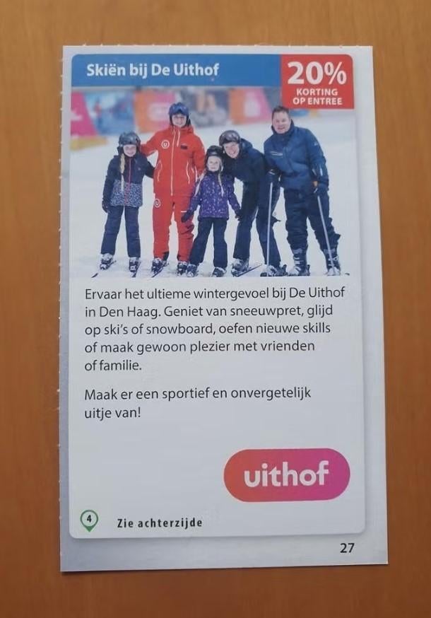 Skiën bij De Uithof 20% korting op entreeprijs, Tickets en Kaartjes, Drie personen of meer, Kortingsbon