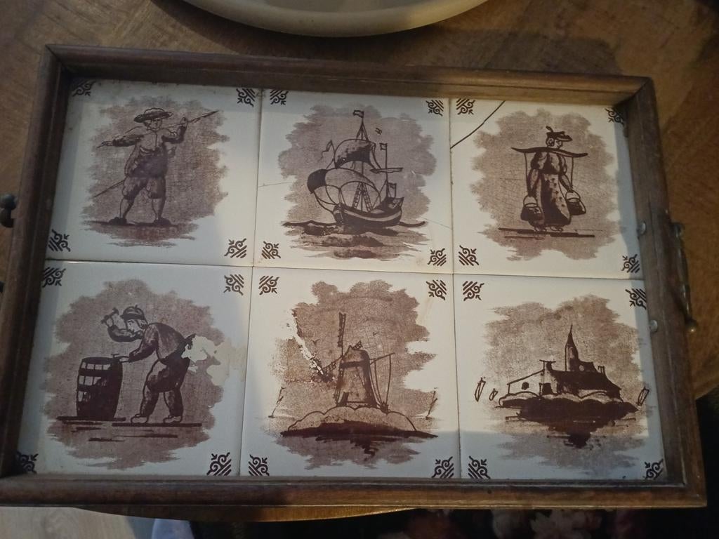 Dienblad met tegels, bruin-wit, Ophalen