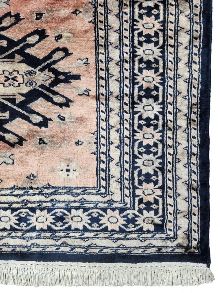 Handmade Persian Merino wool Karachi tapijt blue 125x185cm, 100 tot 150 cm, Vintage, Perzisch, Bohemien, Ophalen of Verzenden