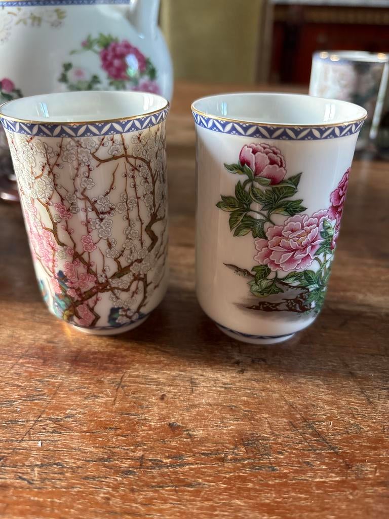 Franklin Mint Porseleinen Theeservies 1981 - Japanse Bloemen, Antiek en Kunst, Antiek | Porselein, Ophalen