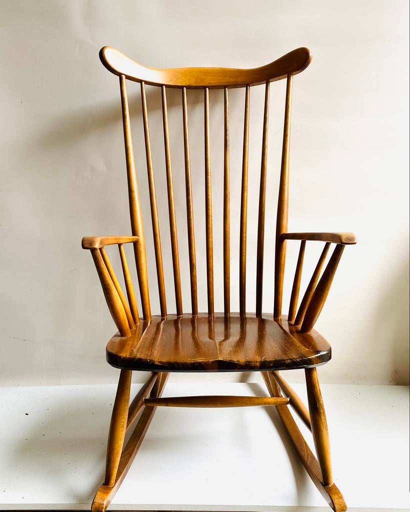 Jaren 60 houten schommelstoel , Scandinavisch design, Ophalen, Gebruikt, Scandi, Minder dan 75 cm