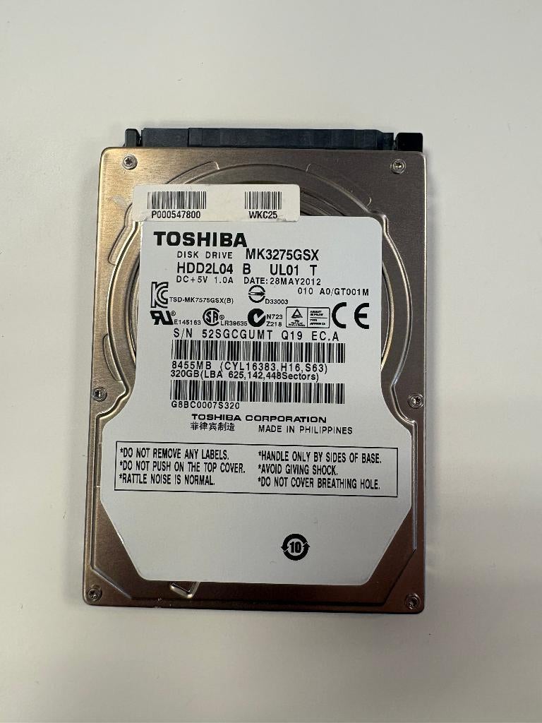 HDD Toshiba 2,5 inch SATA MK3275GSX 320GB, Intern, -, Ophalen of Verzenden, Gebruikt