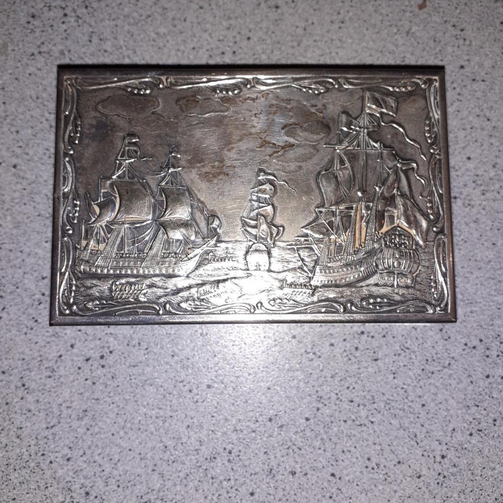 Antieke sigarettendoos met schepen afmeting 12/8/3.5, Ophalen of Verzenden