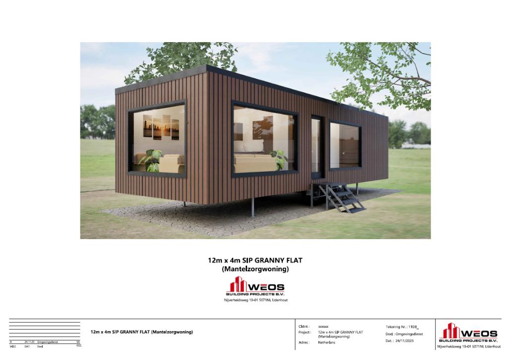 Mantelzorgwoning casco 12x4m |  SIP  | Zonder afwerking, Tot en met 2