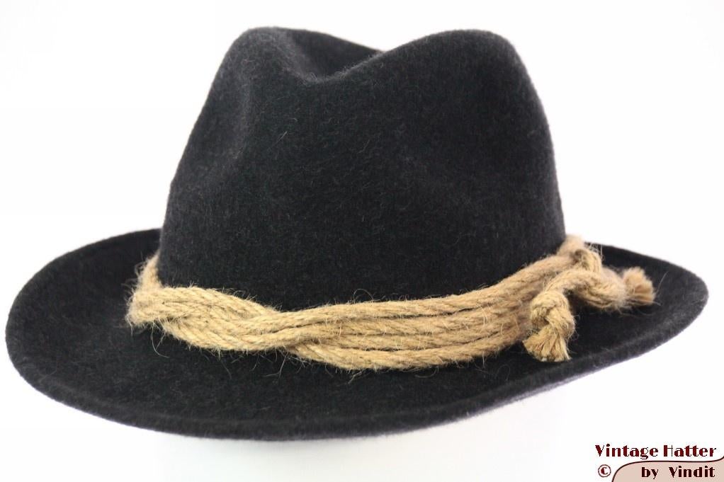 Vintage Jacht gleufhoed donker grijs haarvilt met touw 56, Ophalen of Verzenden, Zo goed als nieuw, 57 cm (M, 7⅛ inch) of minder