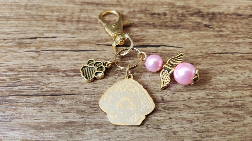 Tas/Sleutelhanger Goldendoodle RVS gold met beschermengeltje, Verzenden, Nieuw, Overige kleuren, Handtas