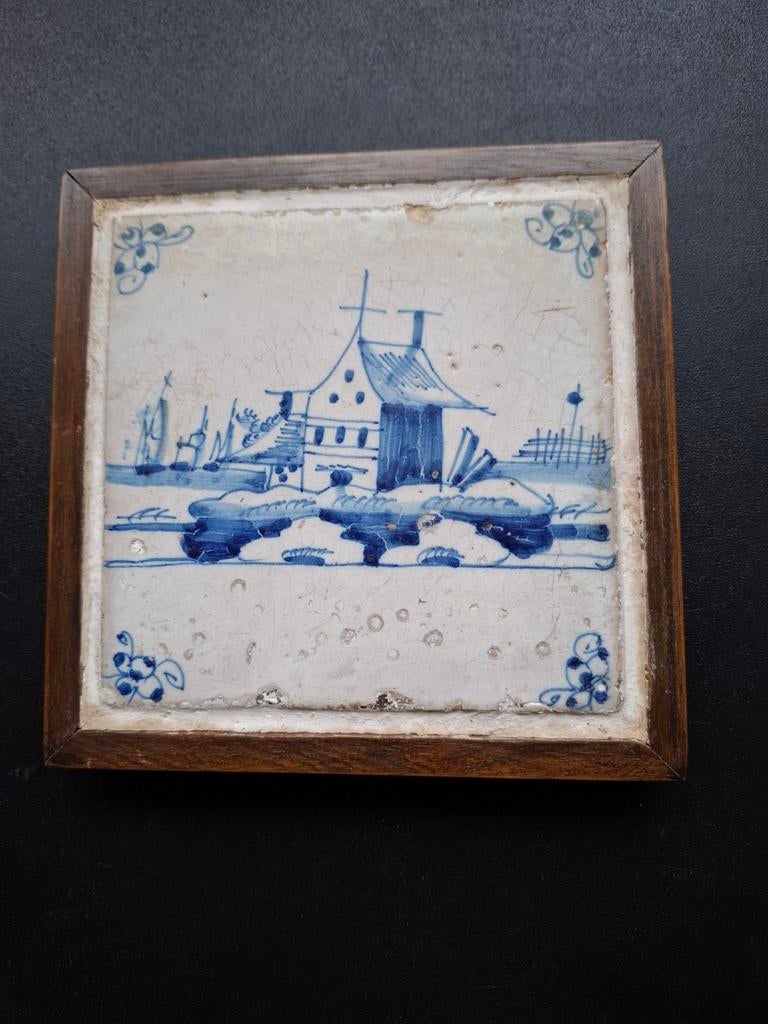 Delftsblauwe tegel in lijstje., Ophalen of Verzenden