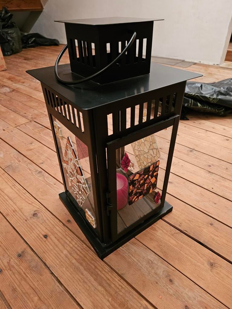 Windlicht zelf gemozaiekt  zwart metaal, Huis en Inrichting, Woonaccessoires | Kandelaars en Kaarsen, Ophalen of Verzenden, Bruin