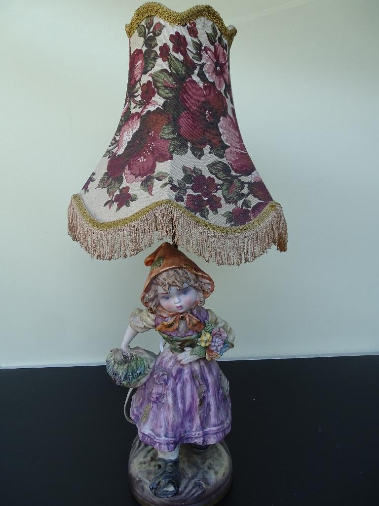 Tafellamp porselein meisje met bloemen, Ophalen, Gebruikt, Overige materialen, 50 tot 75 cm