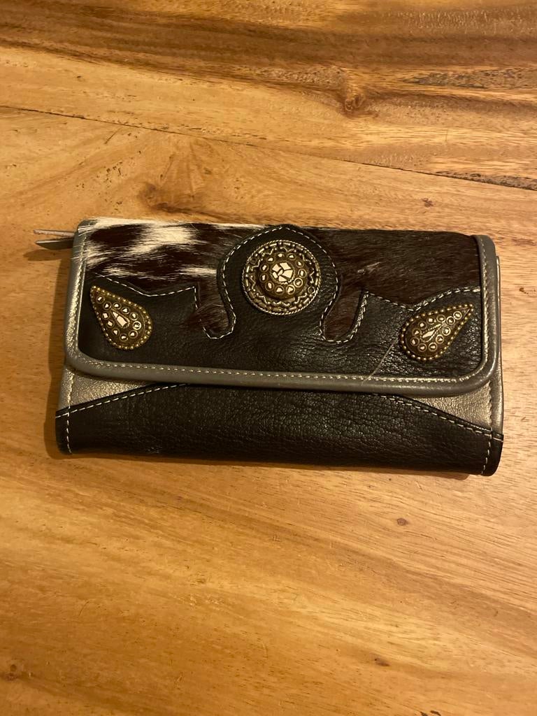 Mooie leren portemonnee Ibiza Bali hippie, Overige merken, Gebruikt, Zwart, Ophalen of Verzenden