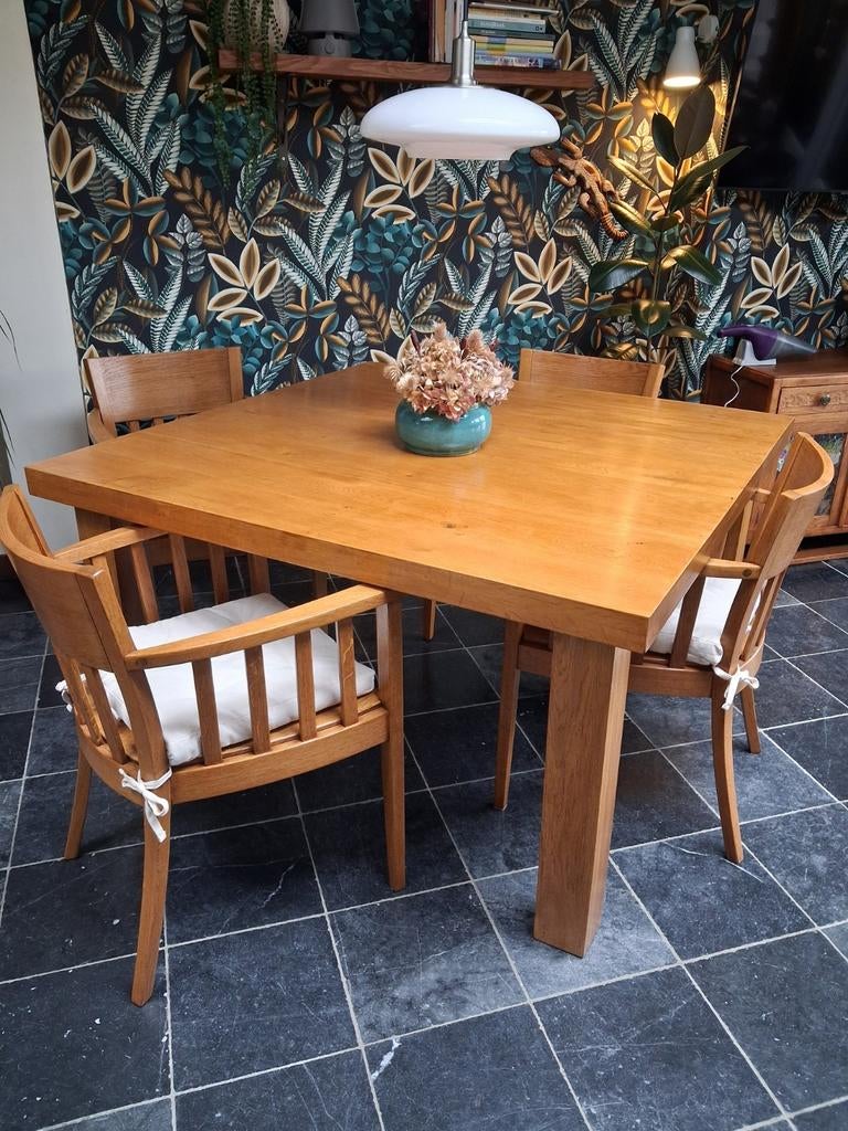 Vol eikenhouten eethoek | geheel gerefurbished, Ophalen, Zo goed als nieuw, Tijdloos, 4 tot 6 stoelen