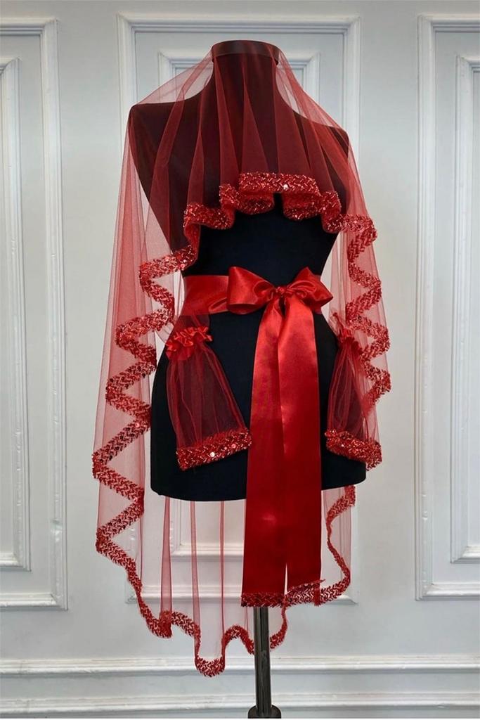 Rode duvak set met details - bruidssluier henna bruiloft, Ophalen of Verzenden, Nieuw, Rood, Accessoires