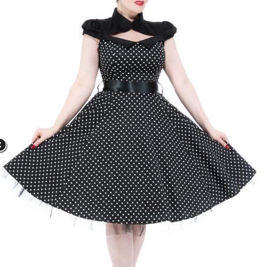 Korte jurk rockabilly pinup polkadot Hearts & Roses XS-S, Kleding | Dames, Zwart, Nieuw, Ophalen of Verzenden, Maat 34 (XS) of kleiner