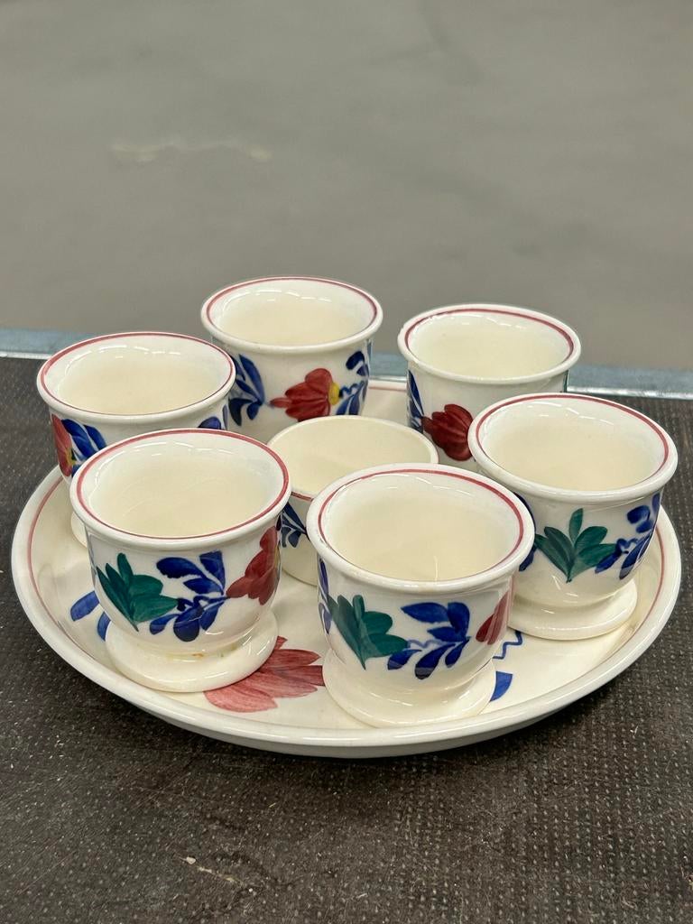 Boerenbont antiek Schaaltje met Eierdopjes en zoutvaatje, Antiek en Kunst, Ophalen of Verzenden