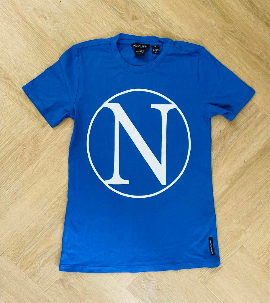 Blauw Nik&Nik T-shirt met 'N' Logo maat 176, Verzenden, Zo goed als nieuw, Jongen of Meisje, Shirt of Longsleeve