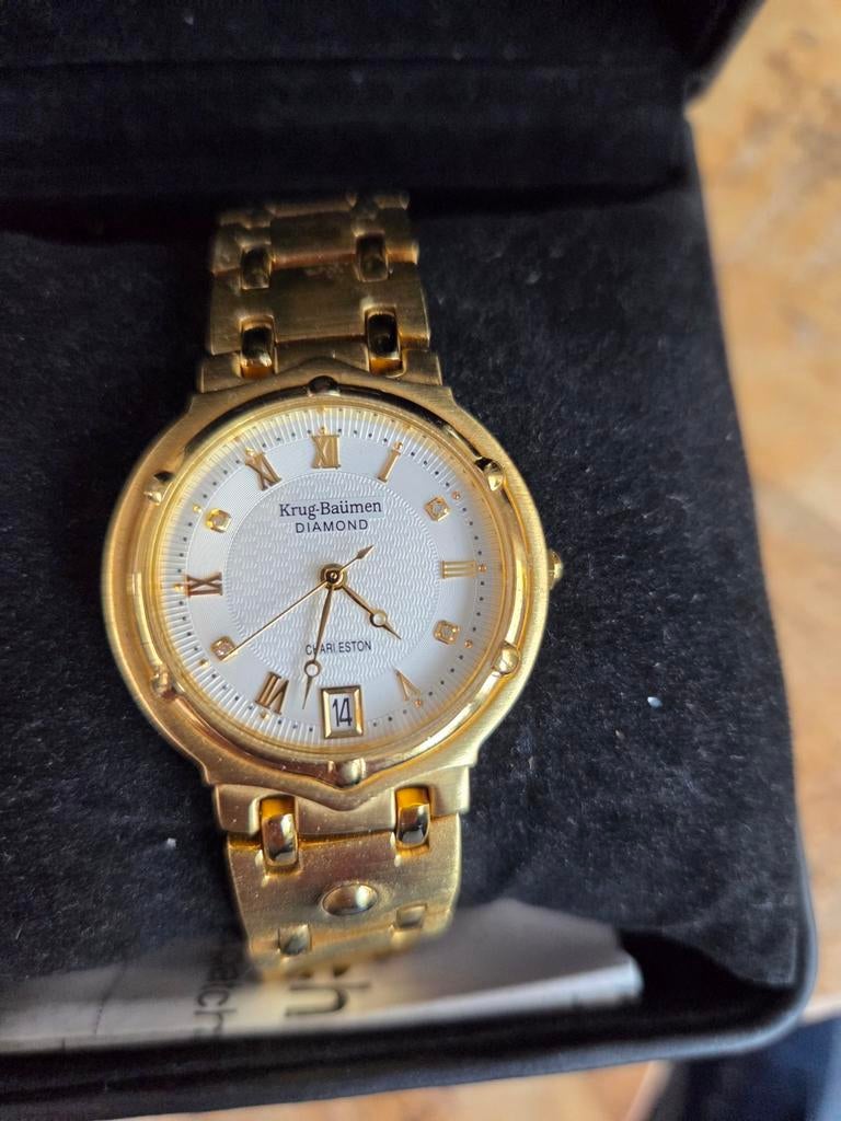 Krug-Baümen Charleston Diamond Gouden Horloge, Overige merken, Gebruikt, Polshorloge, Ophalen of Verzenden