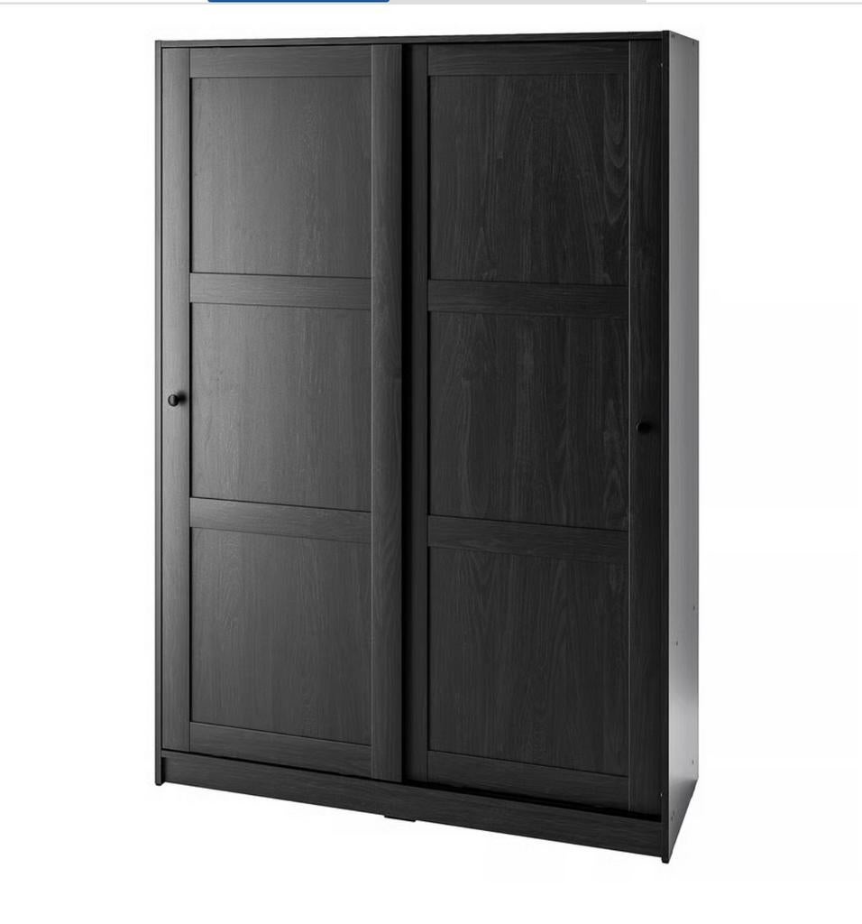 Ikea schuifdeurkast Rakkestad zwart/bruin 117x176 cm, Ophalen, Met deur(en), Gebruikt, 100 tot 150 cm