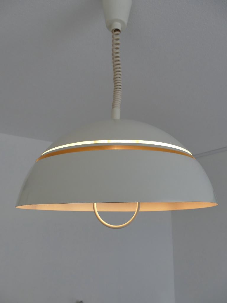 Dijkstra Lampen witte metalen design hanglamp jaren '70, Design, Ophalen of Verzenden, Zo goed als nieuw, Metaal