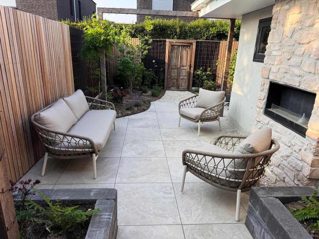 11x VT Wonen tuintegels 70x70cm en een paar halve tegels, Tuin en Terras, Tegels en Klinkers, Gebruikt, Keramiek, Terrastegels