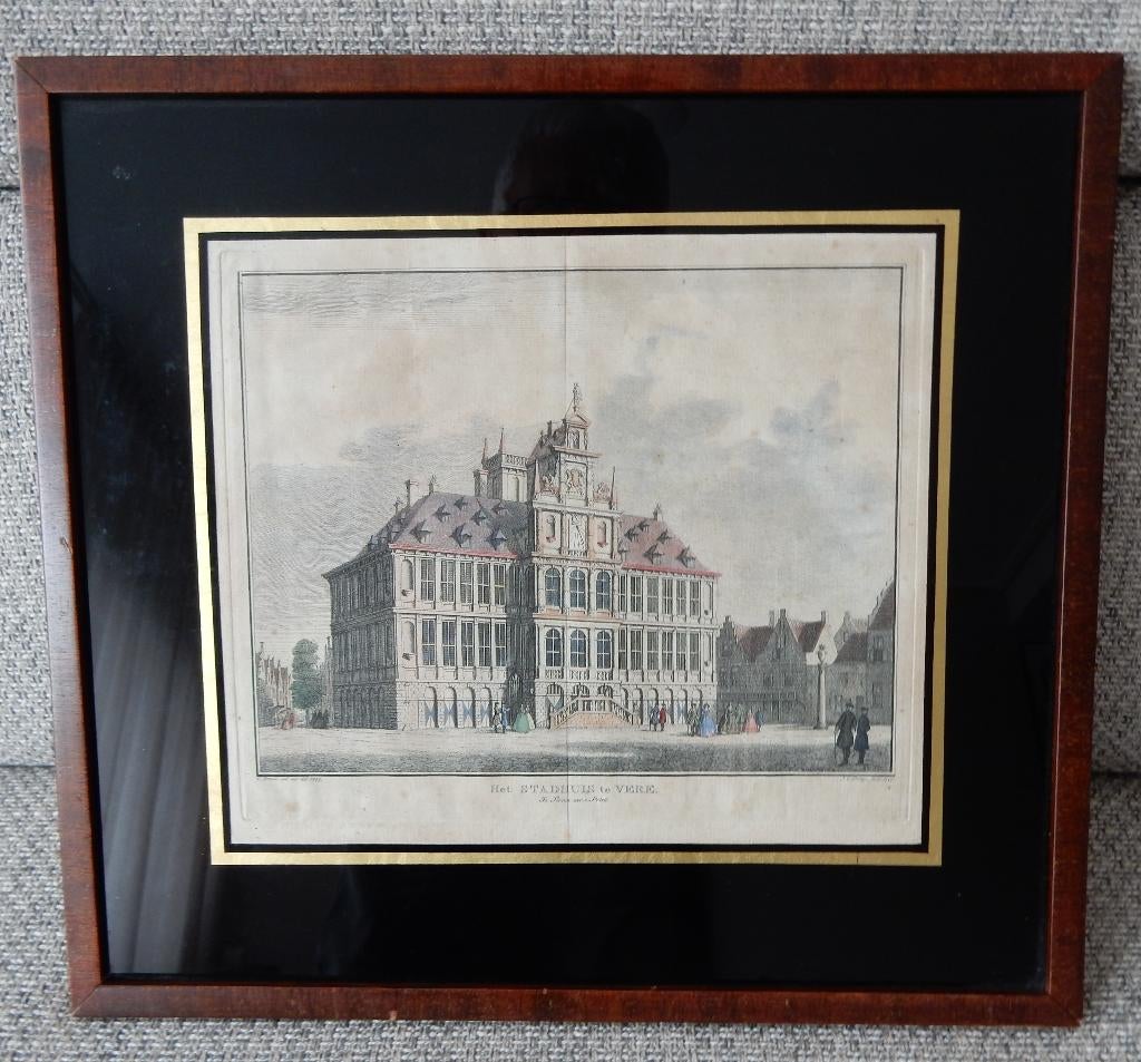 Stadhuis te Veere  / Vlissingen  gravure 1747, Stadsgezicht, Ophalen of Verzenden, Gravure, 1700 - 1799