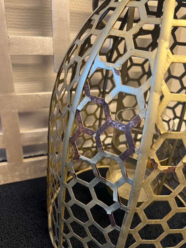 Decoratie set: windlichten, houten wand- en sierstuk, Ophalen of Verzenden, Gebruikt