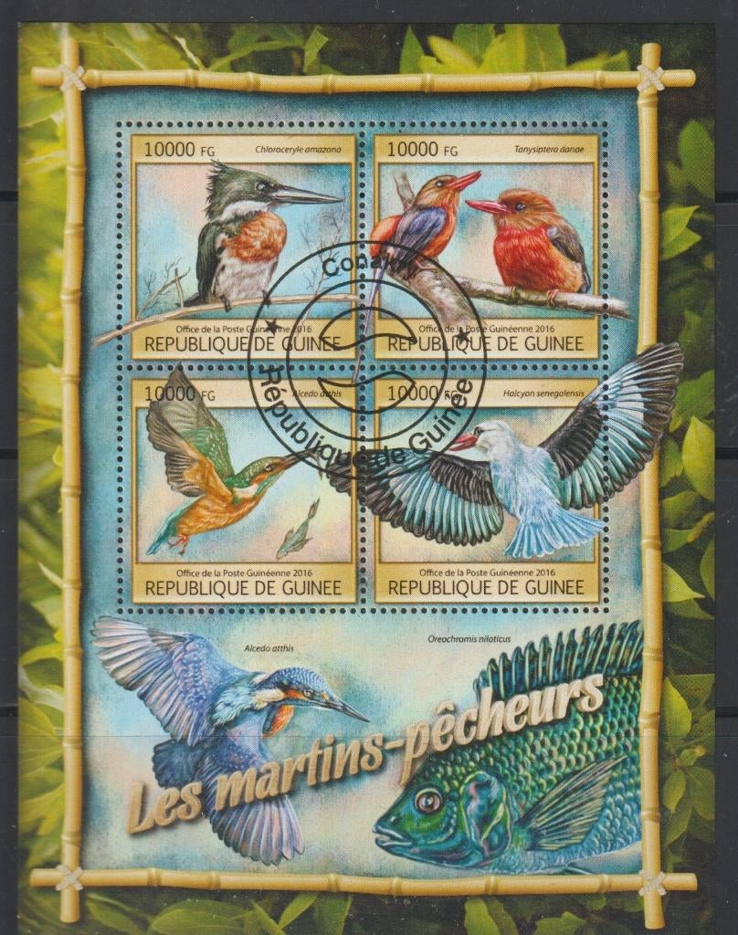 VOGELS = IJSVOGEL = Mooi bl. v GUINEE-GB-22, Verzenden, Gestempeld, Dier of Natuur