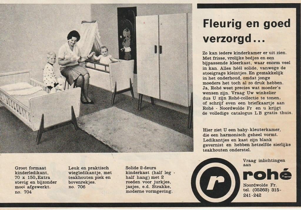 Retro reclame 1963 Rohé Noordwolde meubels jongetje pyjama, Verzamelen, Verzenden, Overige typen