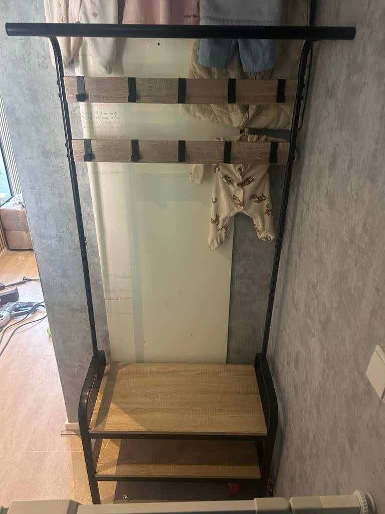 Zwarte Kapstok met schoenen planken, Huis en Inrichting, Ophalen, Zo goed als nieuw, Metaal, Staande kapstok