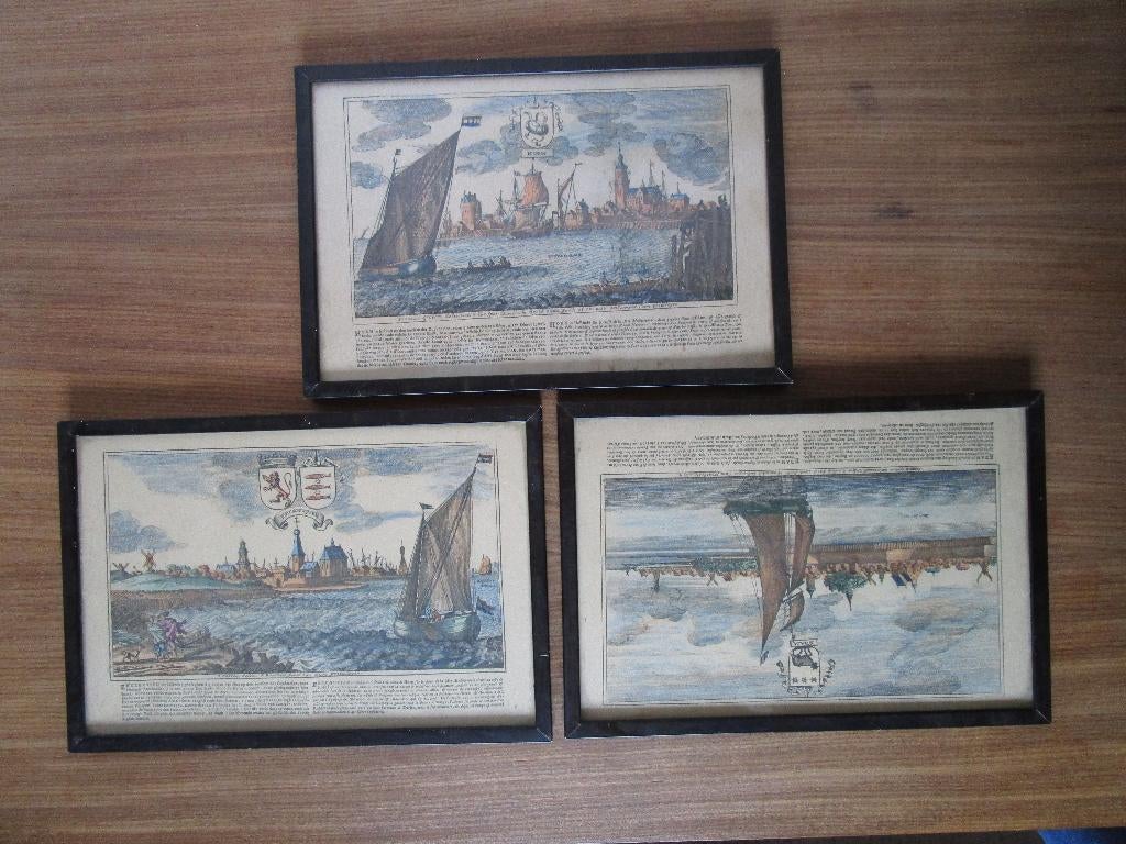 Nr.241: Antieke schilderijen 3 stuks Hoorn Enkhuizen en Edam, Antiek en Kunst, Ophalen of Verzenden