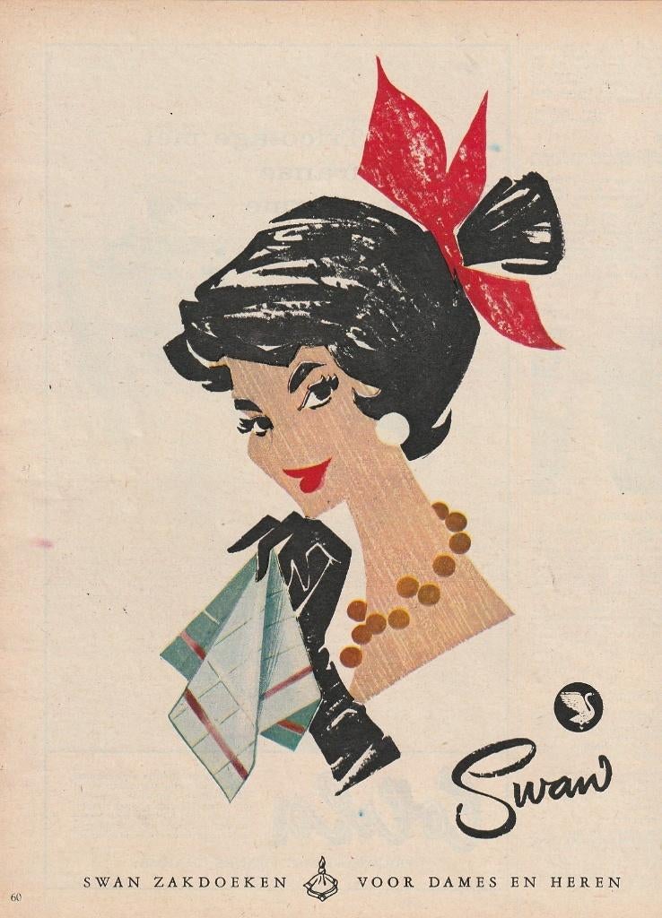 Retro reclame 1960 Swan zakdoeken jaren 60 dame, Verzenden, Overige typen