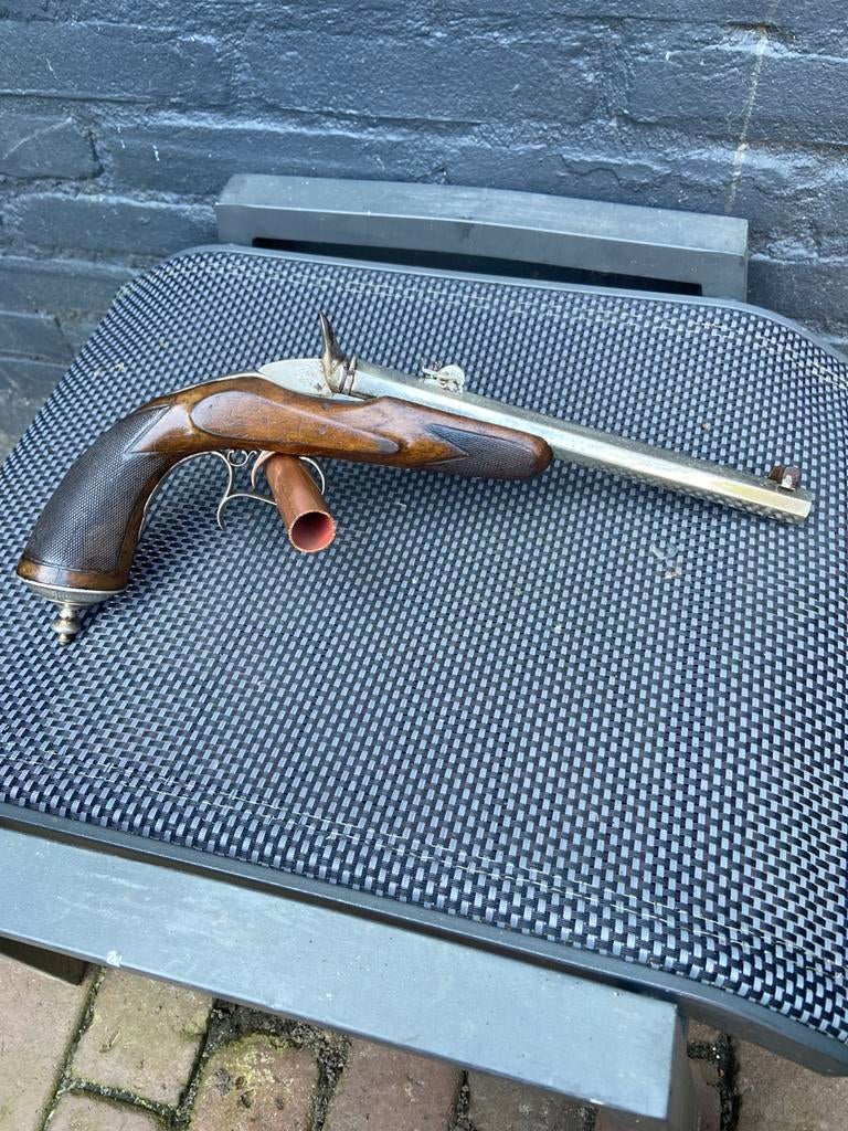 Antiek vrij vernikkeld fors salon pistool (6short), Verzamelen, Ophalen of Verzenden, Gebruikt