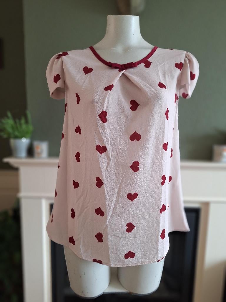 Rinascimento oud roze rode hartjes top shirt L, Verzenden, Zo goed als nieuw, Roze, Zonder mouw