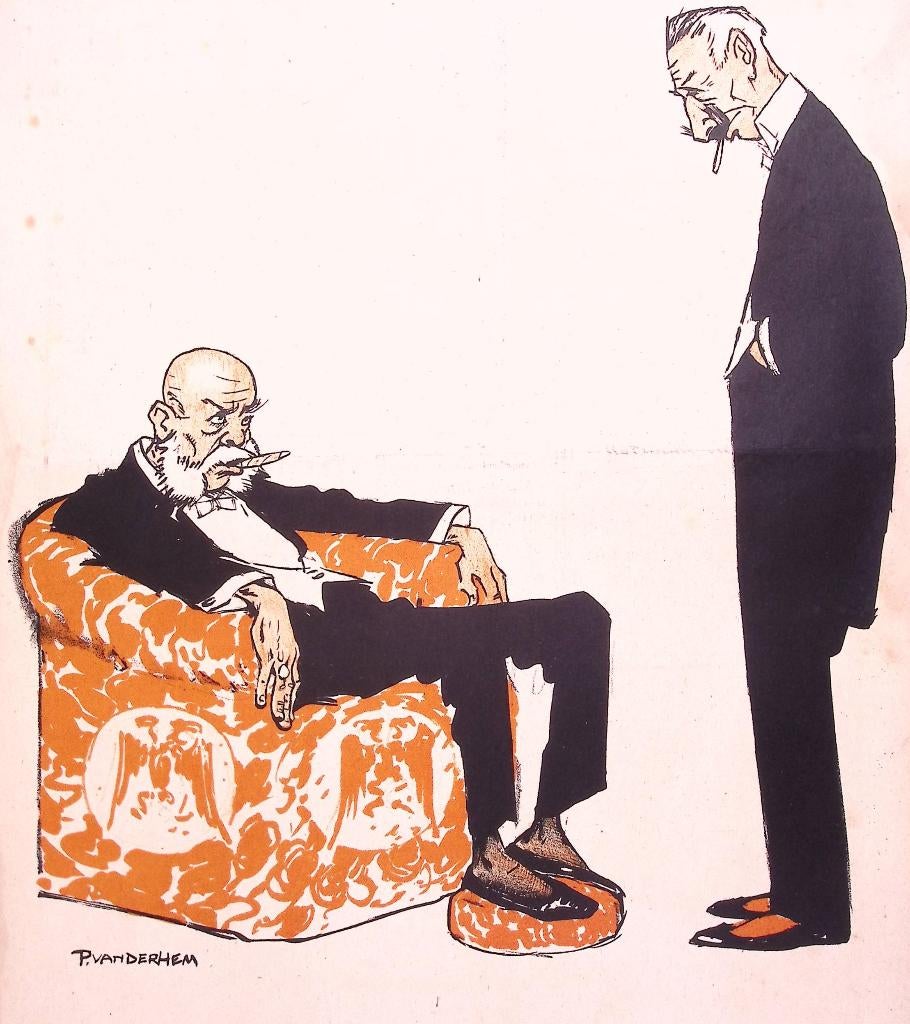 Rokende Wilhelm en Frans Jozef op spotprent, Antiek en Kunst, Kunst | Litho's en Zeefdrukken, Ophalen