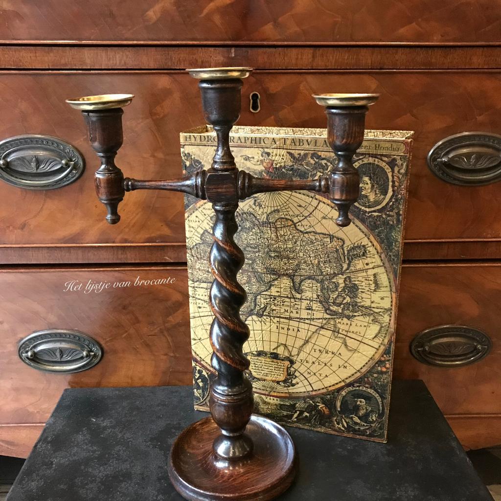 Engels antieke eiken Barley Twist kandelaar, Ophalen of Verzenden, Overige materialen