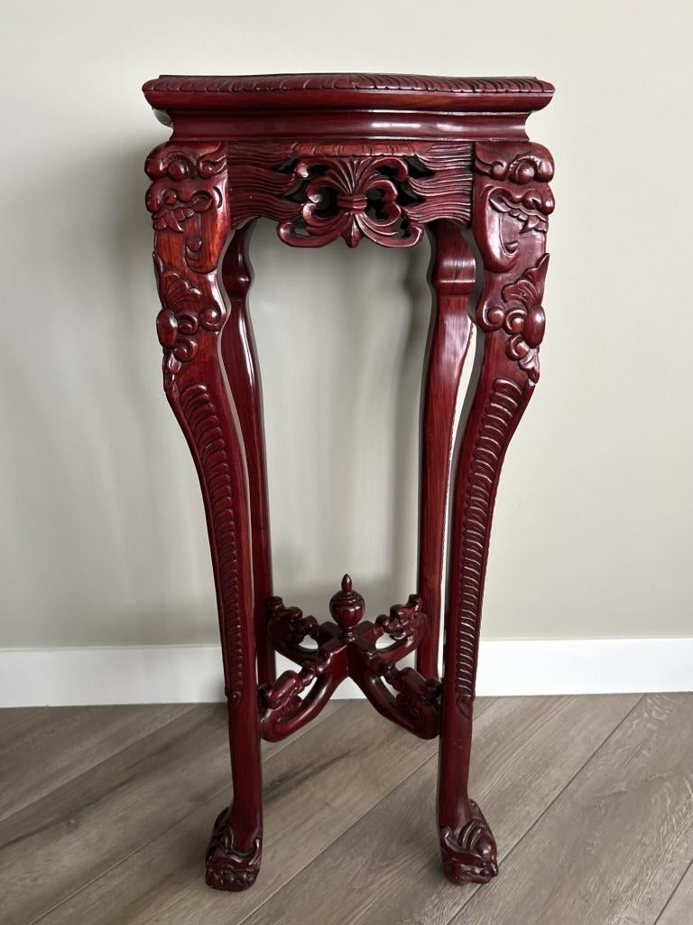 Handgesneden Chinese Rosewood Marmeren Dragons bijzettafel, Ophalen