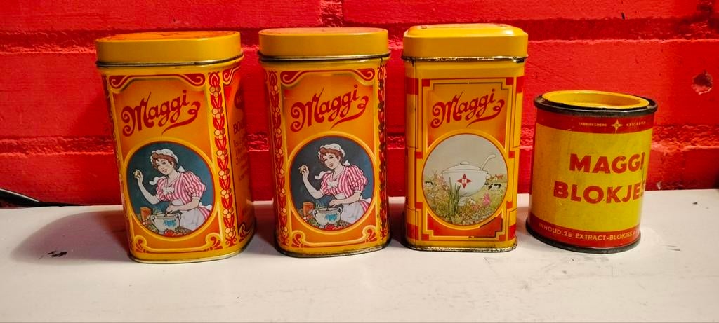 Vintage Maggi blikjes, Ophalen of Verzenden, Gebruikt, Overige, Overige merken