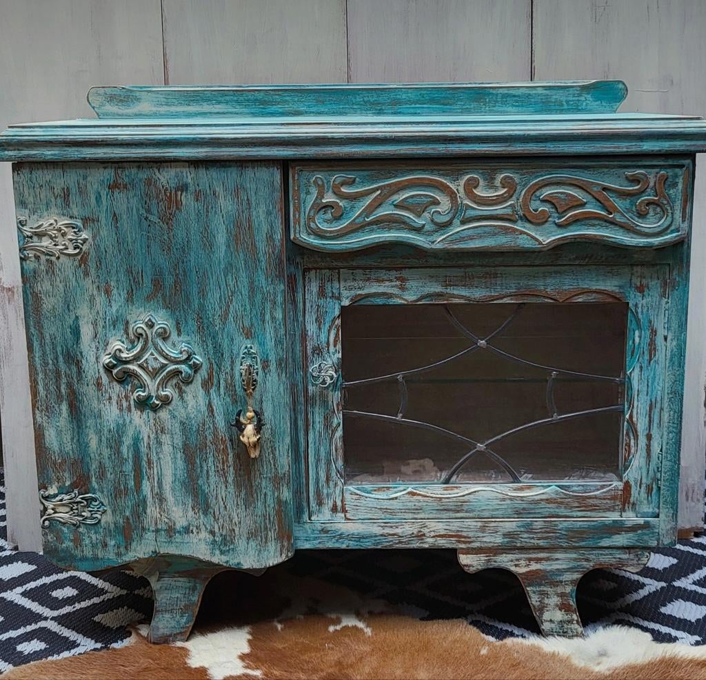 Shabby/Ibiza/Beachlook/Kastje/Vitrinekastje/Drankkastje, Ophalen of Verzenden