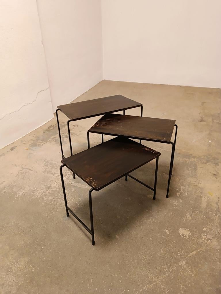 Vintage hout en metaal mimiset, Huis en Inrichting, Ophalen, Tweedehands, Tweedehands, Tweedehands