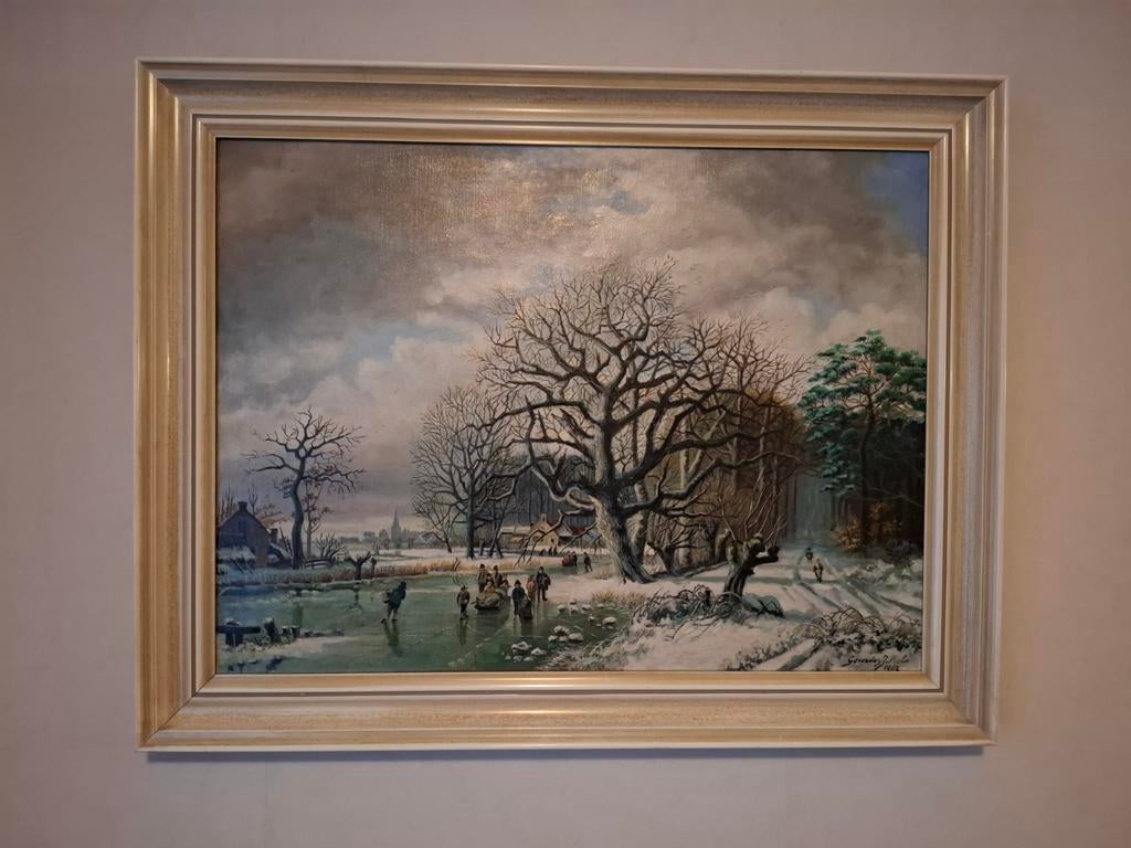 Schilderij Gerardus J. Roel 1982 winterlandschap, Ophalen