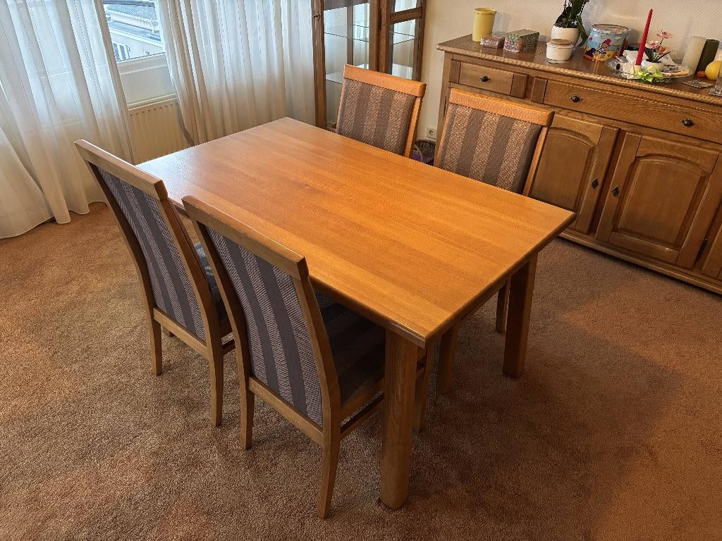 eettafel met stoelen, Ophalen, 100 tot 150 cm, Eikenhout, 50 tot 100 cm