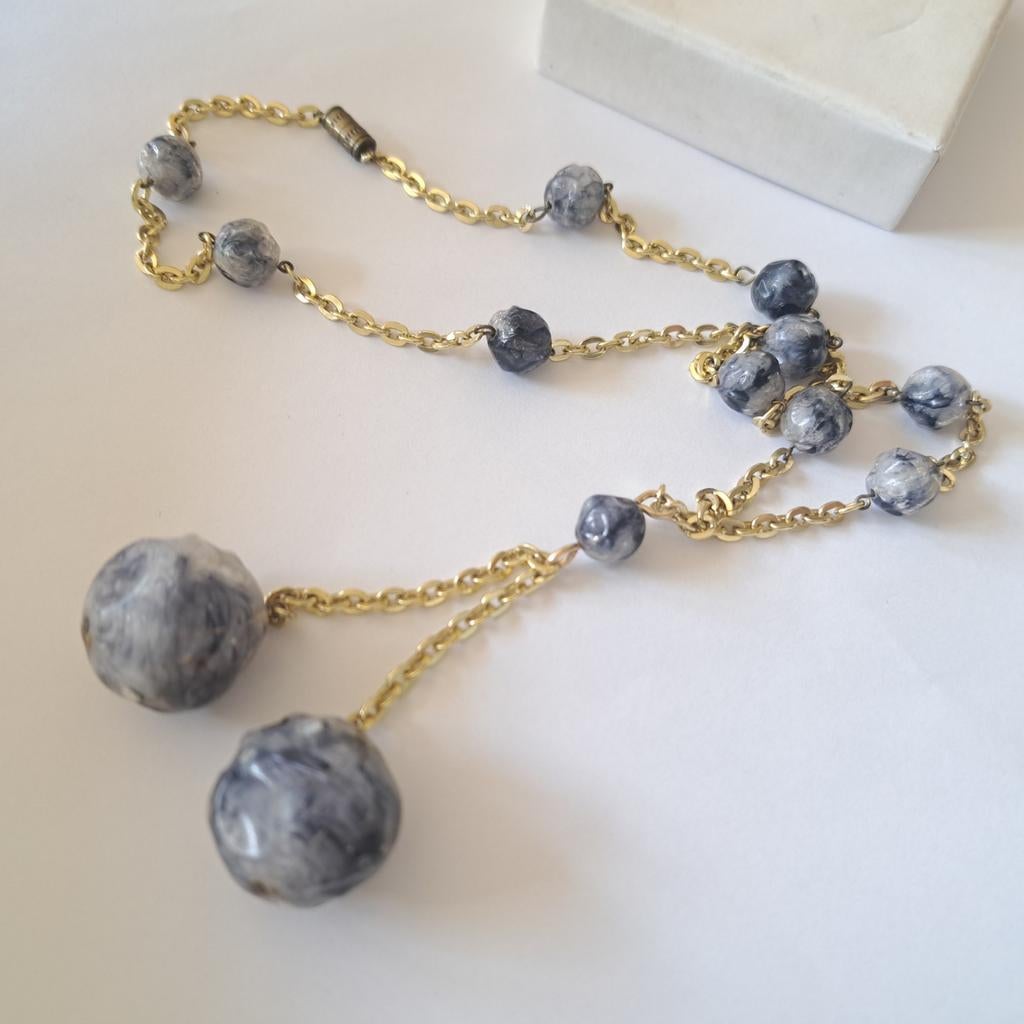 Oude vintage ketting met bollen, Verzenden, Gebruikt, Zilver, Overige materialen