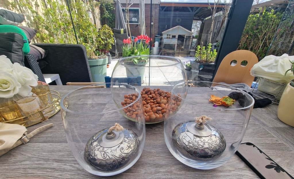 3 glazen potten, Ophalen, Gebruikt, Schaal, Rond