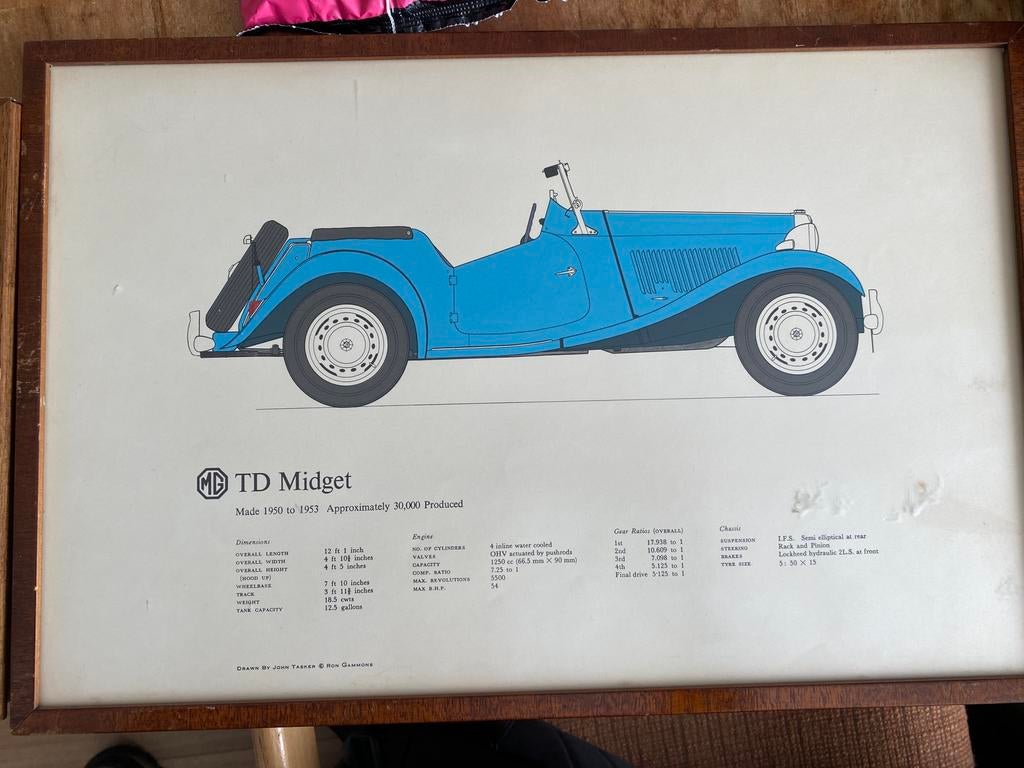 Litho MG TD, ingelijst, Ophalen of Verzenden, Gebruikt, Auto's
